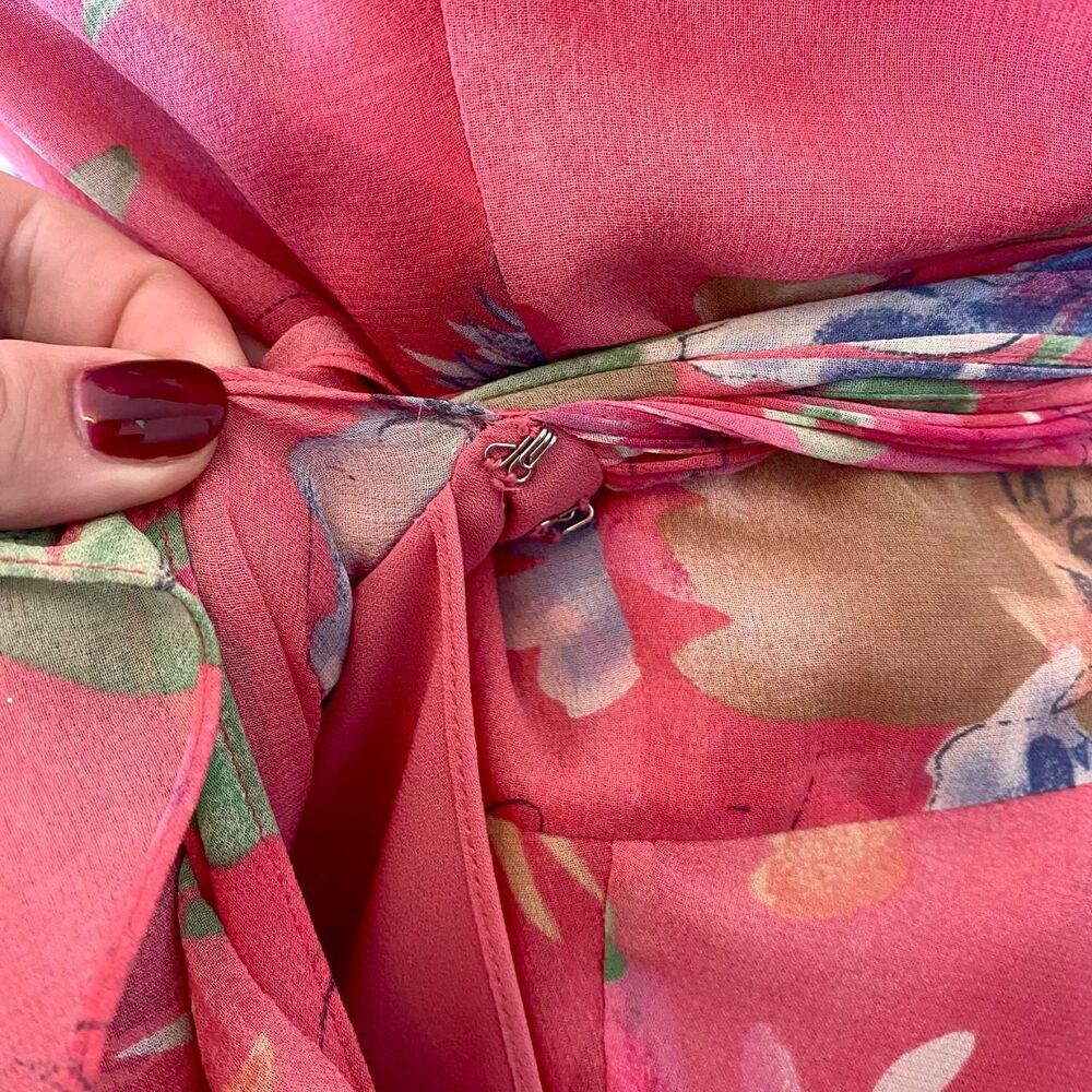 Ralph Lauren Cottage Core Pink Floral Silk Ruffle Frilly Wrap Midi Dress 8 / M - Picture 5 of 7
